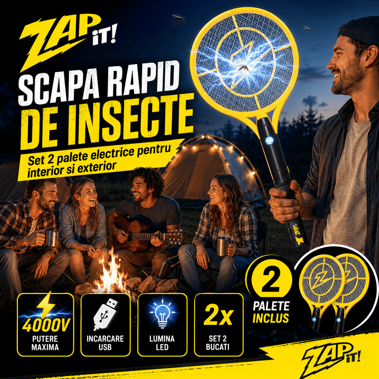 Paleta electrica anti tantari si muste, set 2 bucati VitaDomus